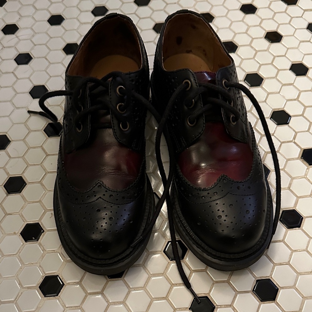 John Fluevog Black and Burgundy Oxfords